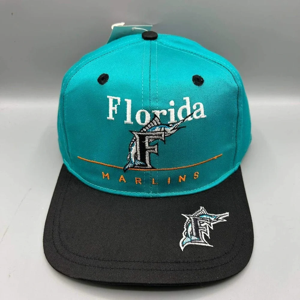 Vintage Florida Marlins Hat Men Blue Black Twins Enterprise Snap Back Cap New